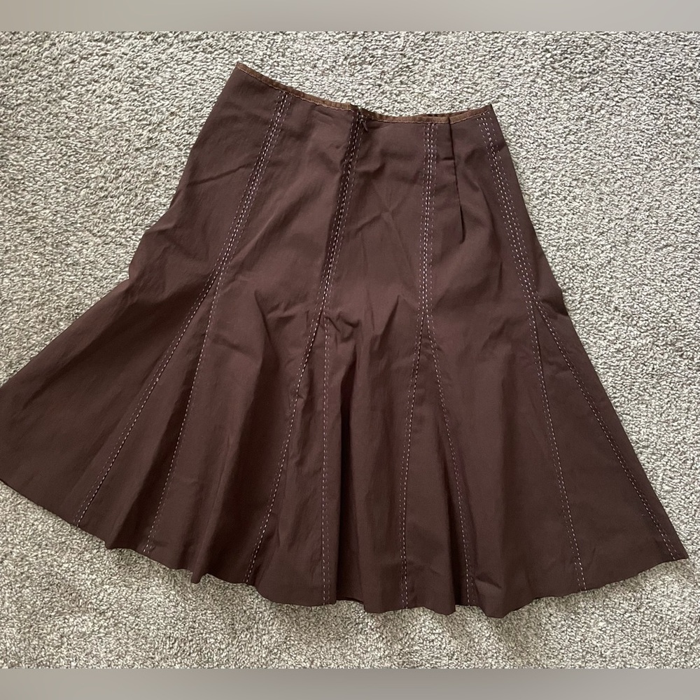Anthropologie Elevenses Stitched Flare Skirt in Brown - Size 2